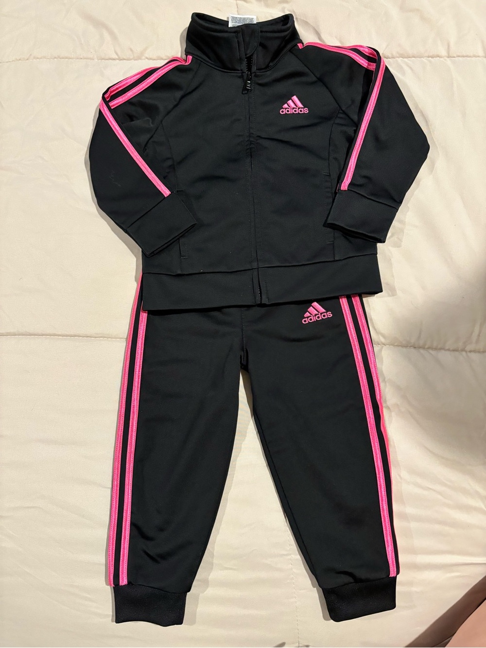 adidas Black & Hot Pink Kids Two-Piece Track Set